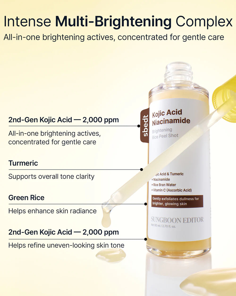 Kojic Acid Niacinamide Éclaircissant Riz Peeling Shot [80ml]