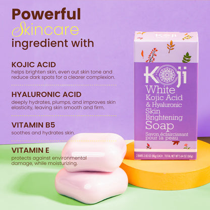 KOJI WHITE Kojic Acid &amp; Hyaluronic Acid Brightening Soap [2x80g]
