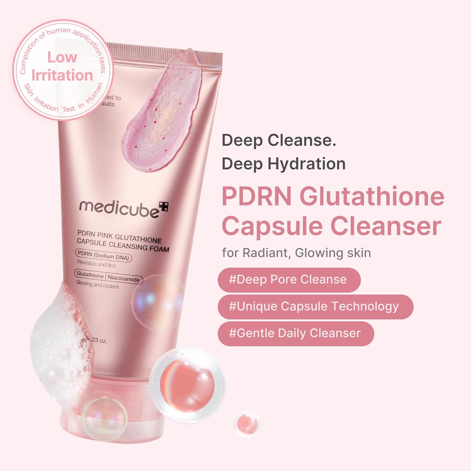 PDRN Pink Glutathione Capsule Cleansing Foam [120g]
