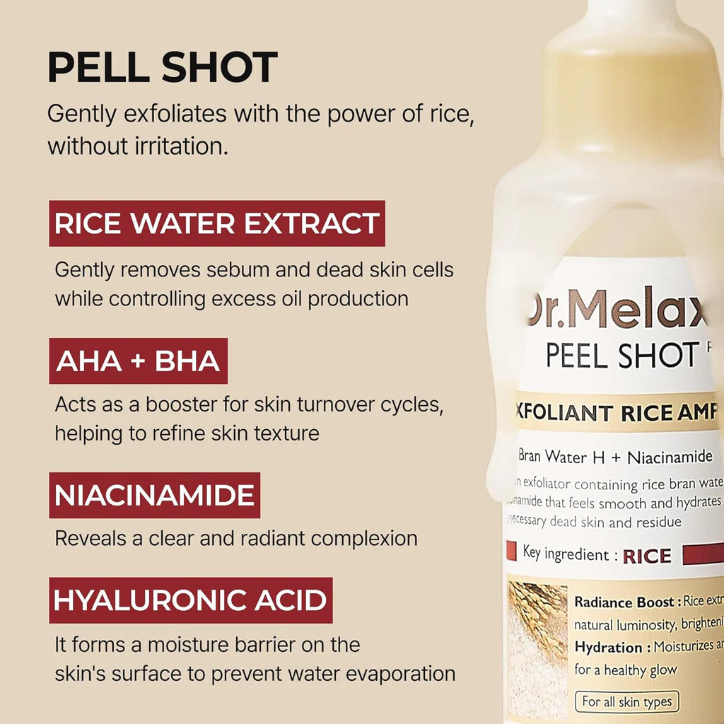 Dr.Melaxin Peel Shot Glow Ampulle – Reis-Peeling, 80 Ml, Für Gesicht & Körper, Koreanische Pflege
