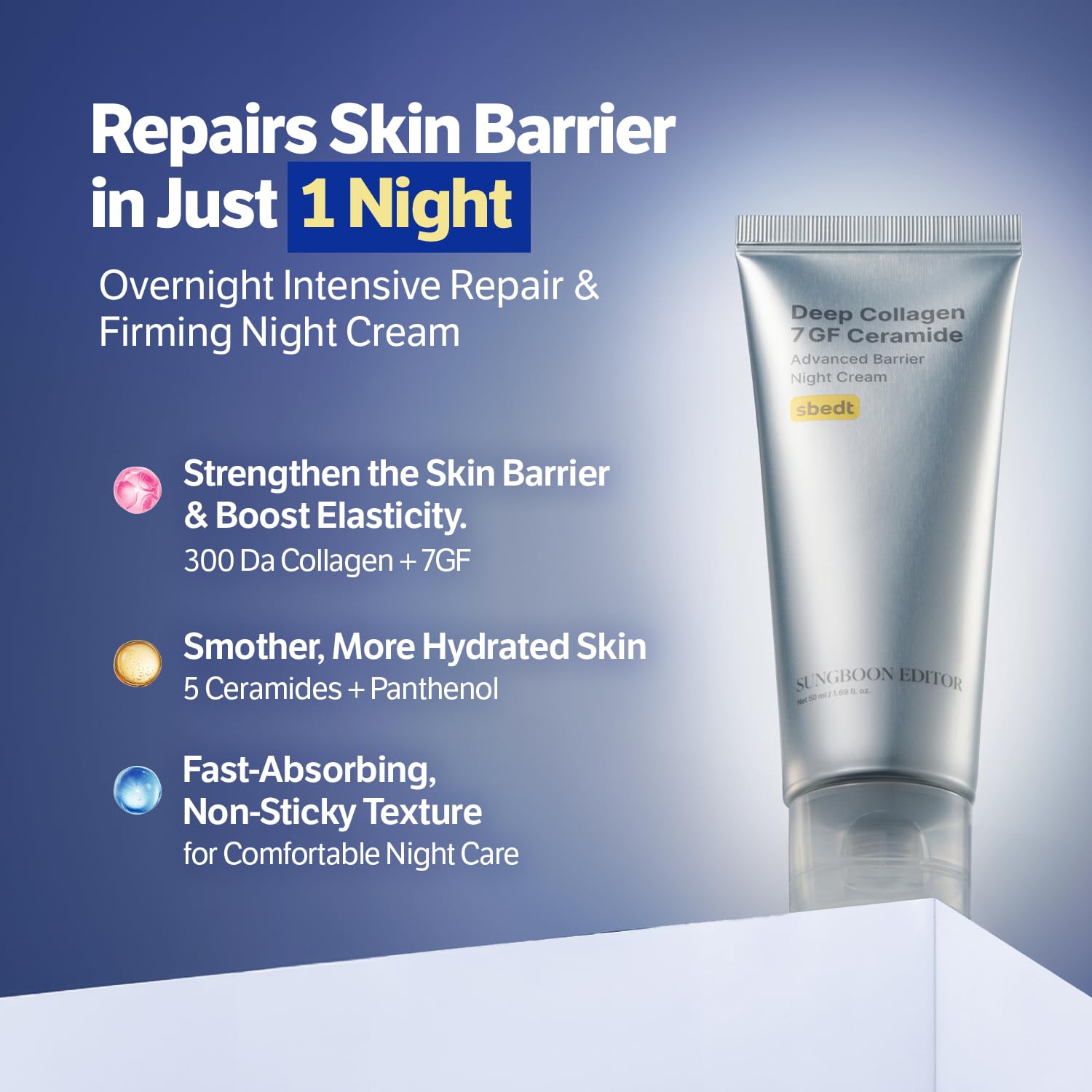 Deep Collagen 7GF Ceramide Crème de Nuit Barrière Avancée [50ml]